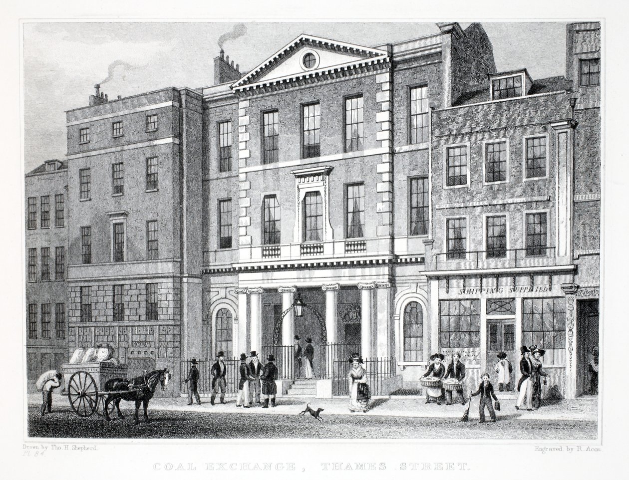 Coal Exchange, a „London és környéke a tizenkilencedik században” kocsmából. Jones und Co., 1827-1829 alkotó: Thomas Hosmer Shepherd