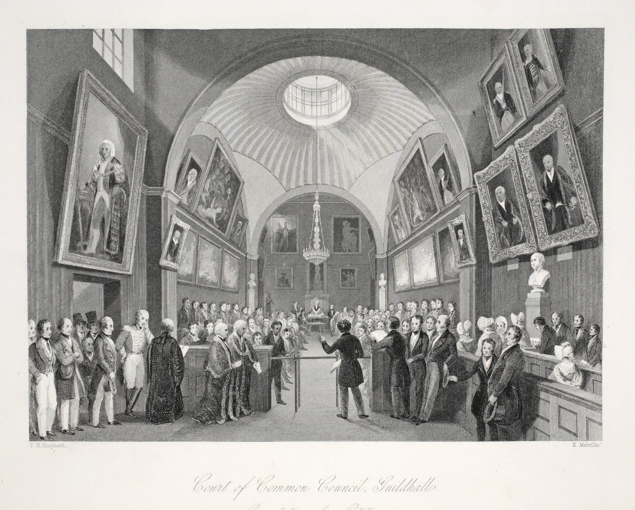 Court of Common Council, Guildhall, a „London Interiors with their Costumes and Ceremonies” kocsmából. Joseph Mead, London, 1843 körül (acélmetszet) alkotó: Thomas Hosmer Shepherd