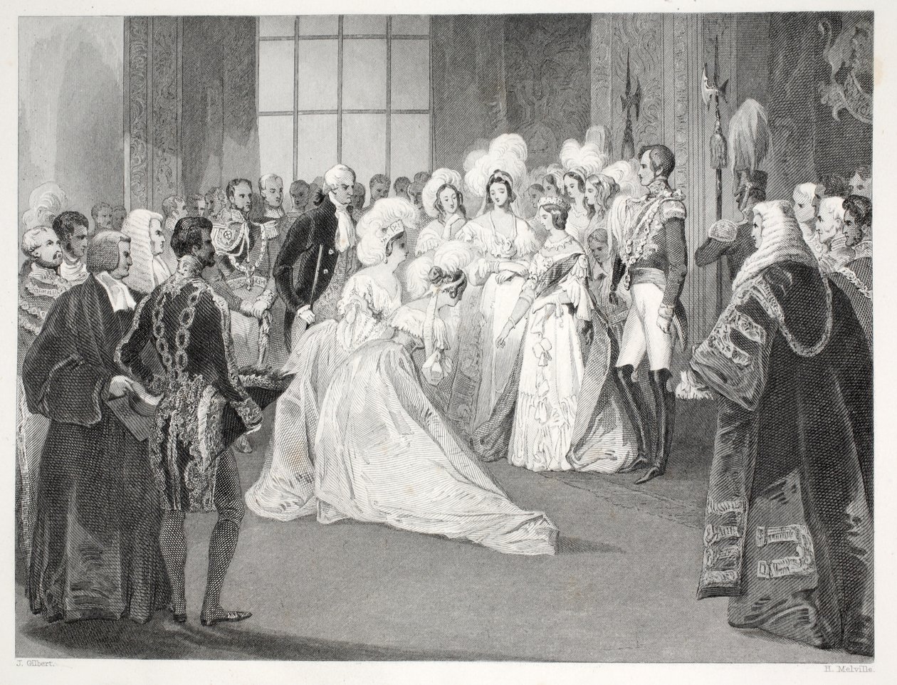 Viktória királynő Drawing Roomja, a „London Interiors a jelmezeikkel és szertartásaikkal” kocsmából. Joseph Mead, London, 1843 körül (acélmetszet) alkotó: Thomas Hosmer Shepherd