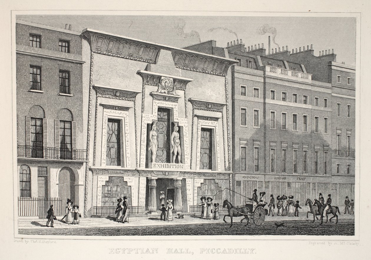 Egyptian Hall, Piccadilly, a „London és környéke a tizenkilencedik században” kocsmából. Jones und Co., 1827-1829 alkotó: Thomas Hosmer Shepherd