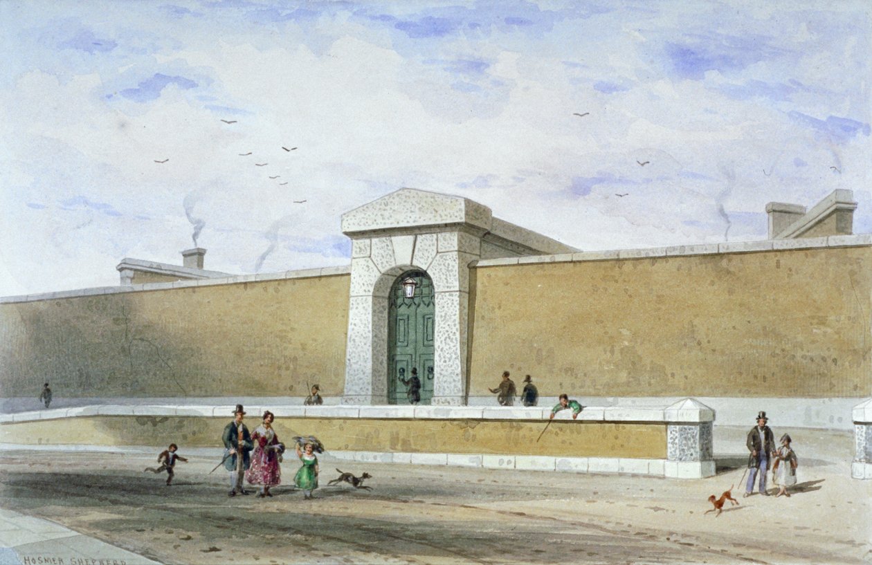 A Bridewell börtön kapuja, Tothill Fields, Westminster, London, 1850. alkotó: Thomas Hosmer Shepherd