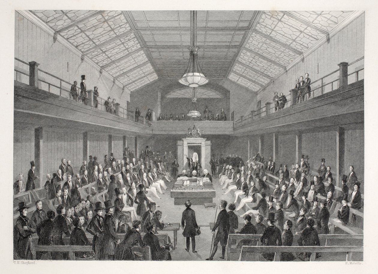 House of Commons, a „London Interiors with their Costumes and Ceremonies” kocsmából. Joseph Mead, London, 1843 körül (acélmetszet) alkotó: Thomas Hosmer Shepherd