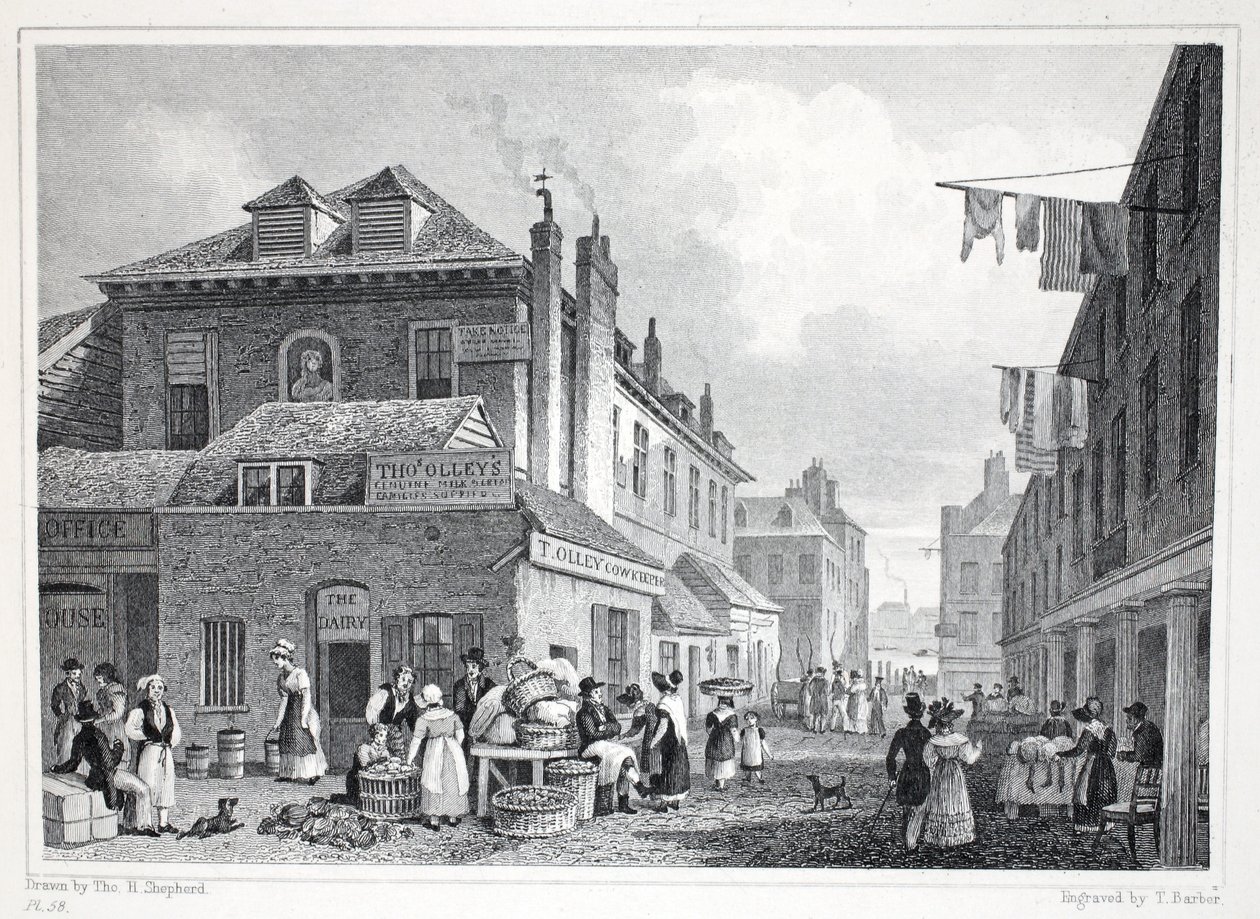 Hungerford Market, Strand, a „London és környéke a tizenkilencedik században” pubból. Jones und Co., 1827-1829 alkotó: Thomas Hosmer Shepherd