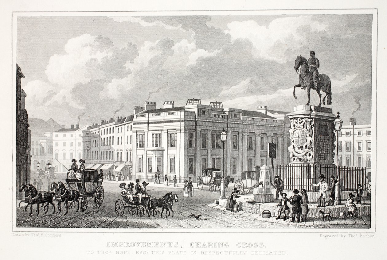 Fejlesztések, Charing Cross, a „London és környéke a tizenkilencedik században” kocsmából. Jones und Co., 1827-1829 alkotó: Thomas Hosmer Shepherd