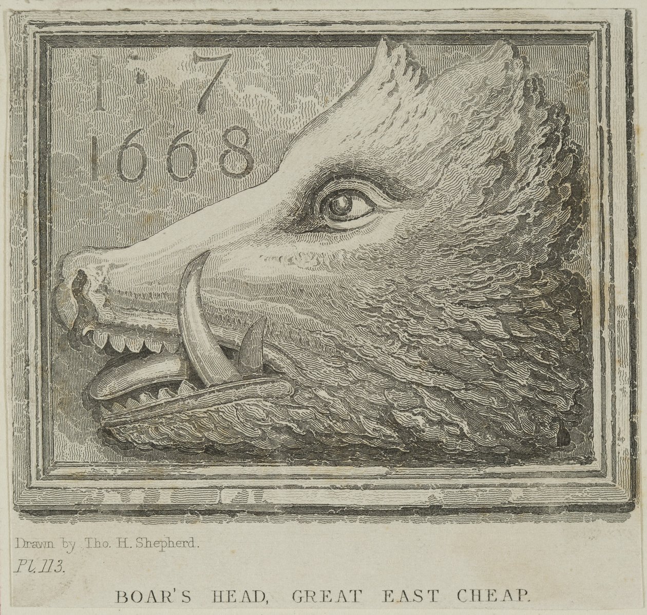 Fogadótábla a Boars Head Tavernből Eastcheapben, 1850 körül alkotó: Thomas Hosmer Shepherd