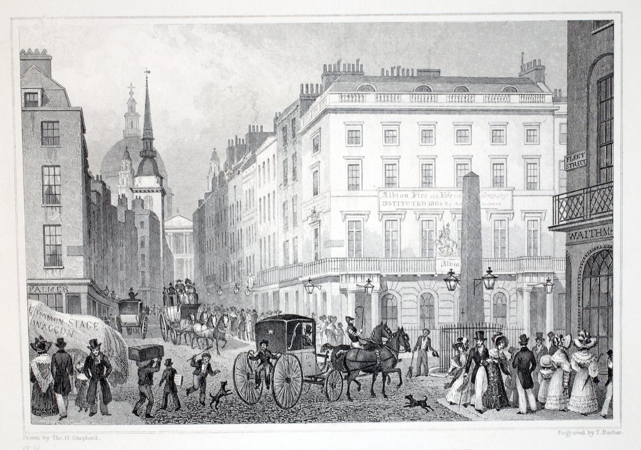 Ludgate Hill, a Fleet Streetről, a „London és környéke a tizenkilencedik században” kocsmából. Jones und Co., 1827-1829 alkotó: Thomas Hosmer Shepherd