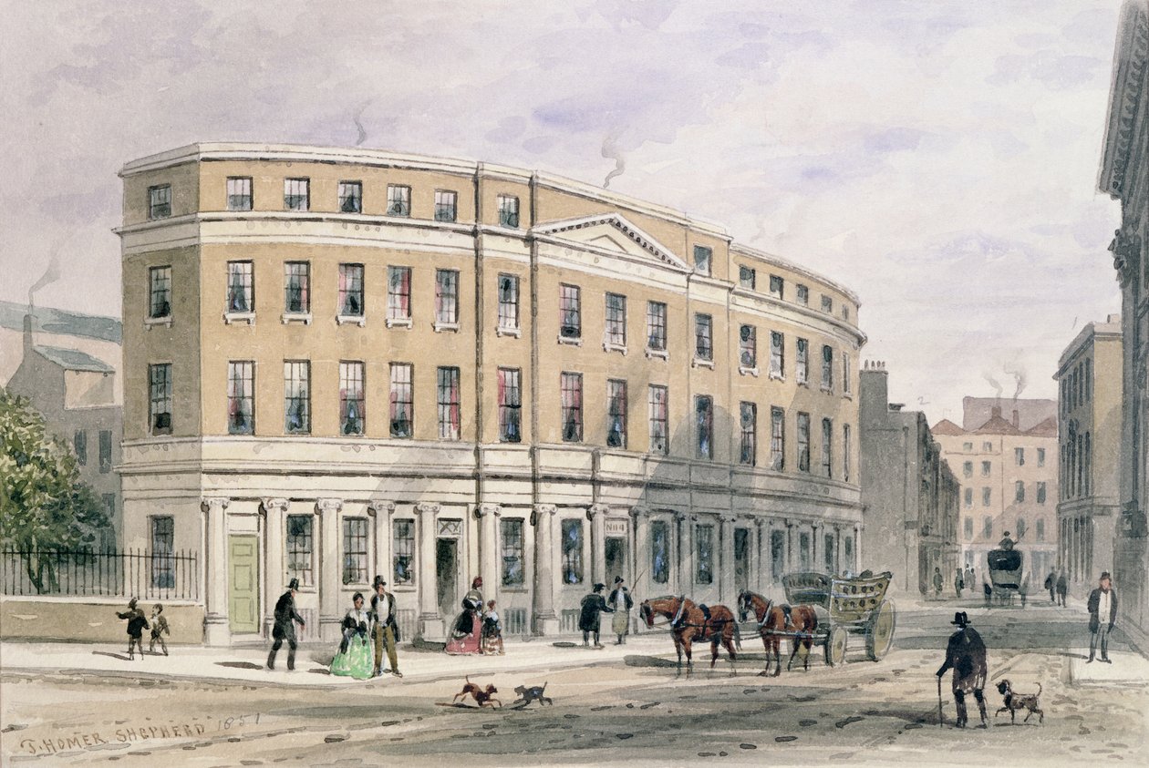 Új házak a Gresham utca bejáratánál, 1851 alkotó: Thomas Hosmer Shepherd