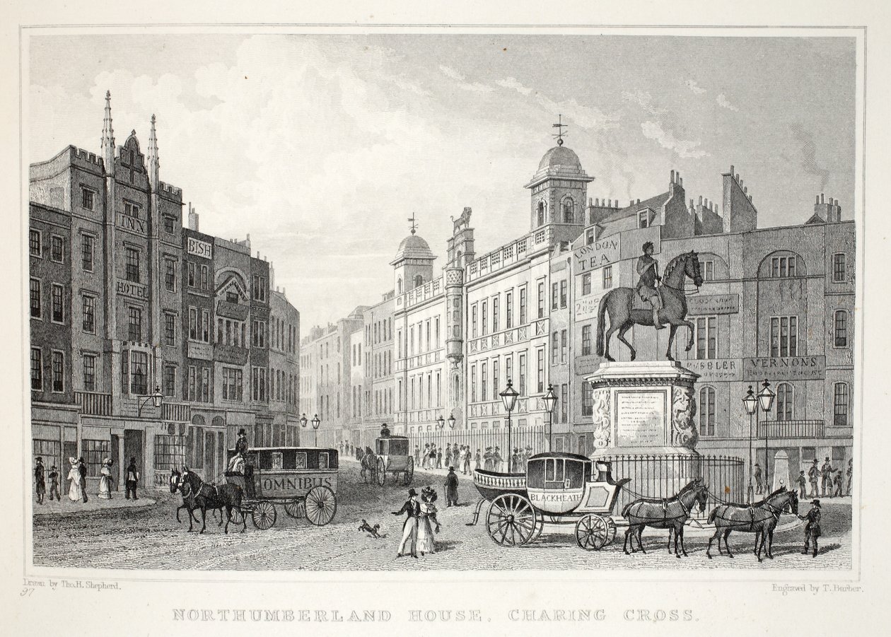 Northumberland House, Strand, a "London és környéke a tizenkilencedik században" pubból. Jones und Co., 1827-1829 alkotó: Thomas Hosmer Shepherd