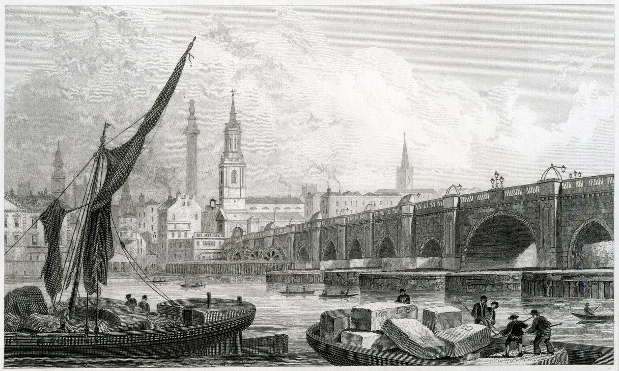 Old London Bridge, Southwarkból, 1829 alkotó: Thomas Hosmer Shepherd