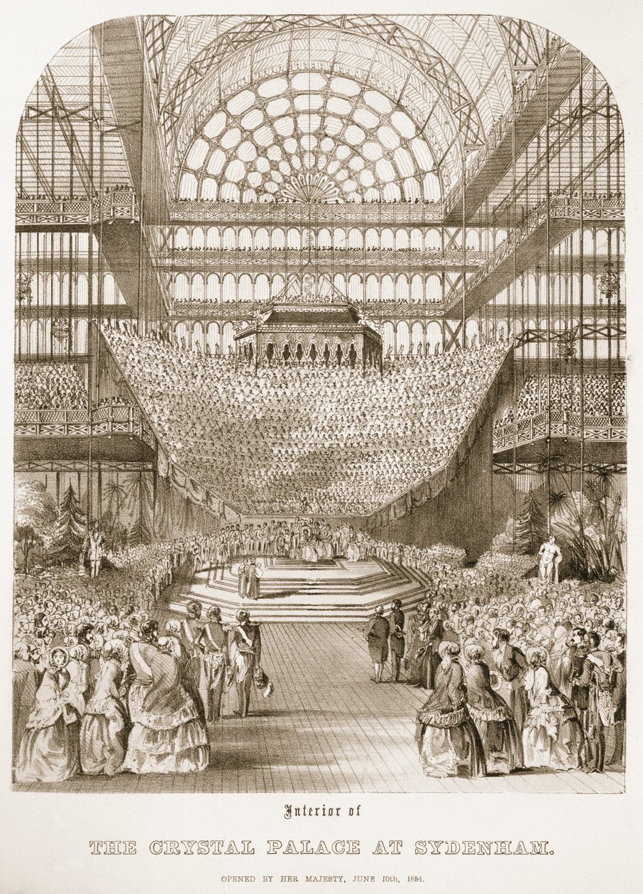Viktória királynő 1854. június 10-én megnyitotta a Crystal Palace-t Sydenhamban alkotó: Thomas Hosmer Shepherd