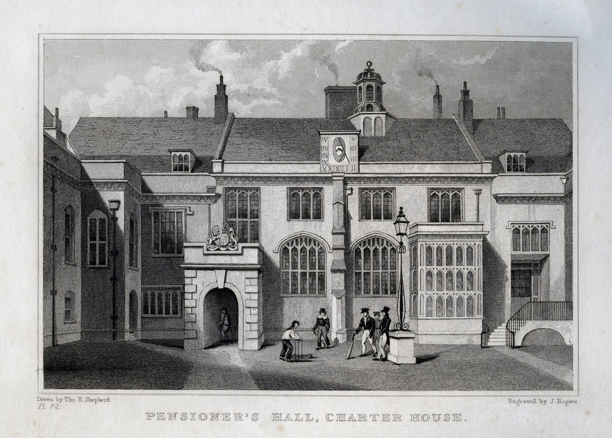 Nyugdíjas terme, Charter House, John Rogers metszete, 1830 alkotó: Thomas Hosmer Shepherd