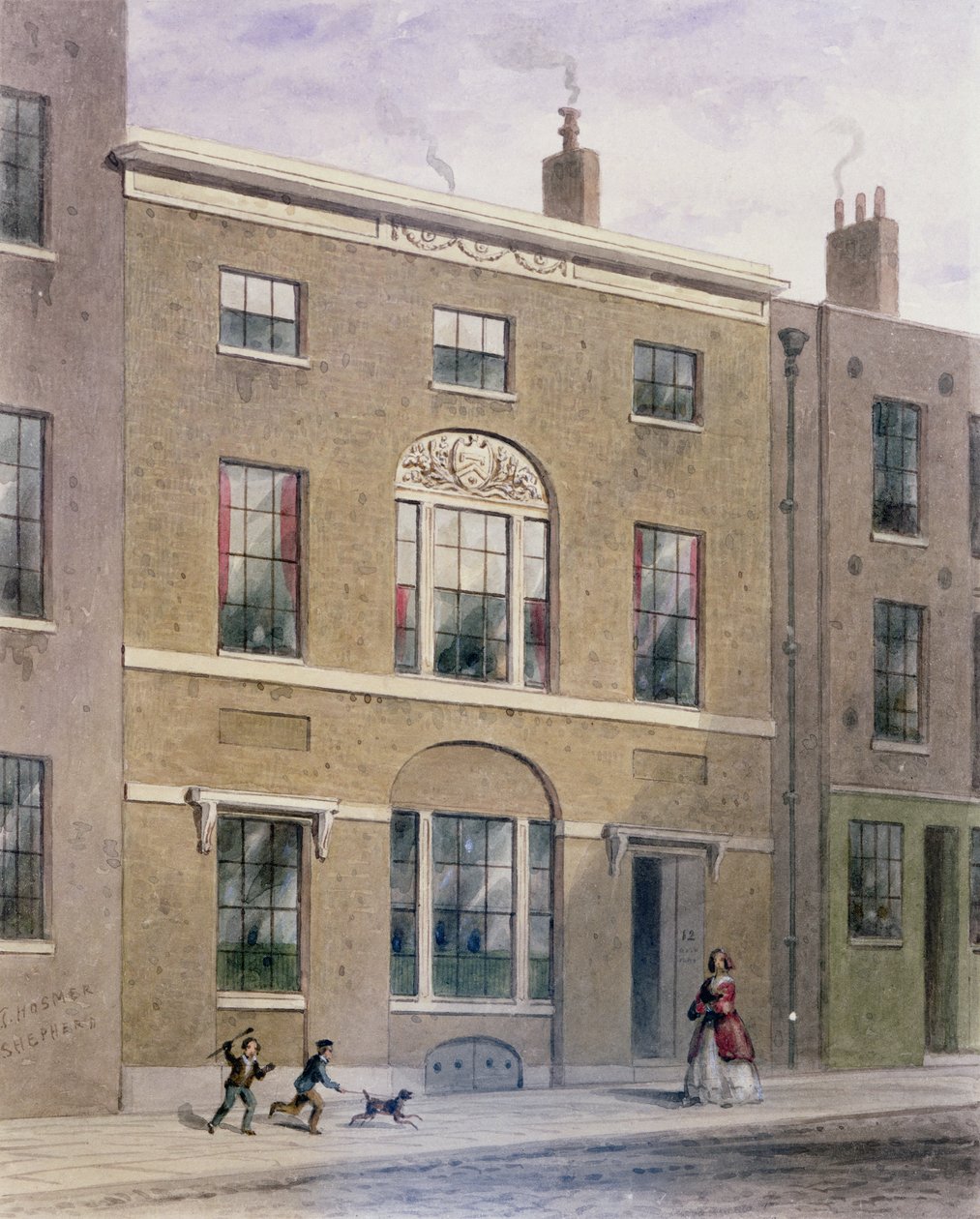 Plumbers Hall in Great Bush Lane, Cannon Street, 1851 alkotó: Thomas Hosmer Shepherd