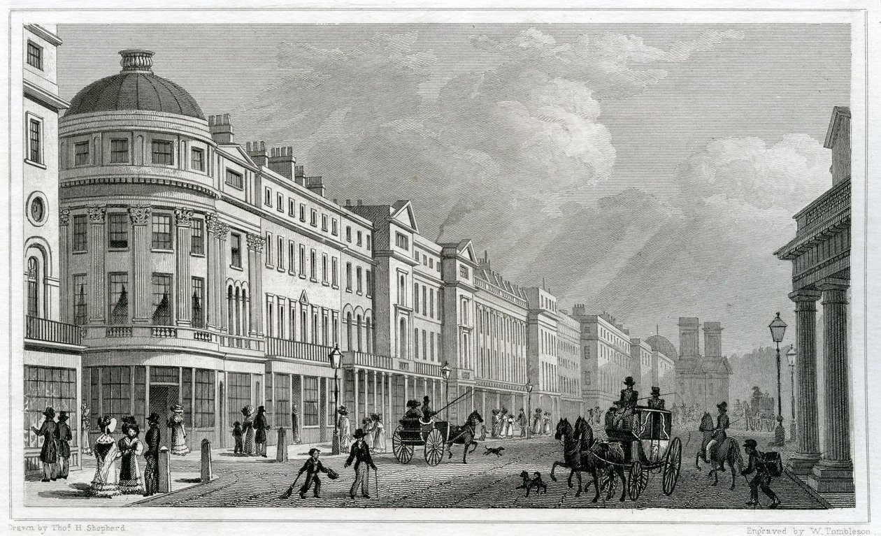 Regent Street, London, a Quadrant felől alkotó: Thomas Hosmer Shepherd