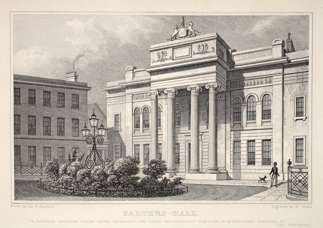 Salters Hall, a "London és környéke a tizenkilencedik században" pubból. Jones und Co., 1827-1829 alkotó: Thomas Hosmer Shepherd