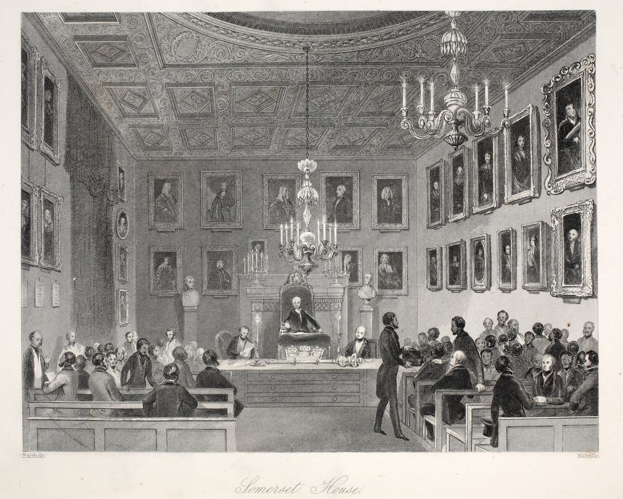 Somerset House, a „London Interiors with their Costumes and Ceremonies” pubból. Joseph Mead, London, 1843 körül (acélmetszet) alkotó: Thomas Hosmer Shepherd
