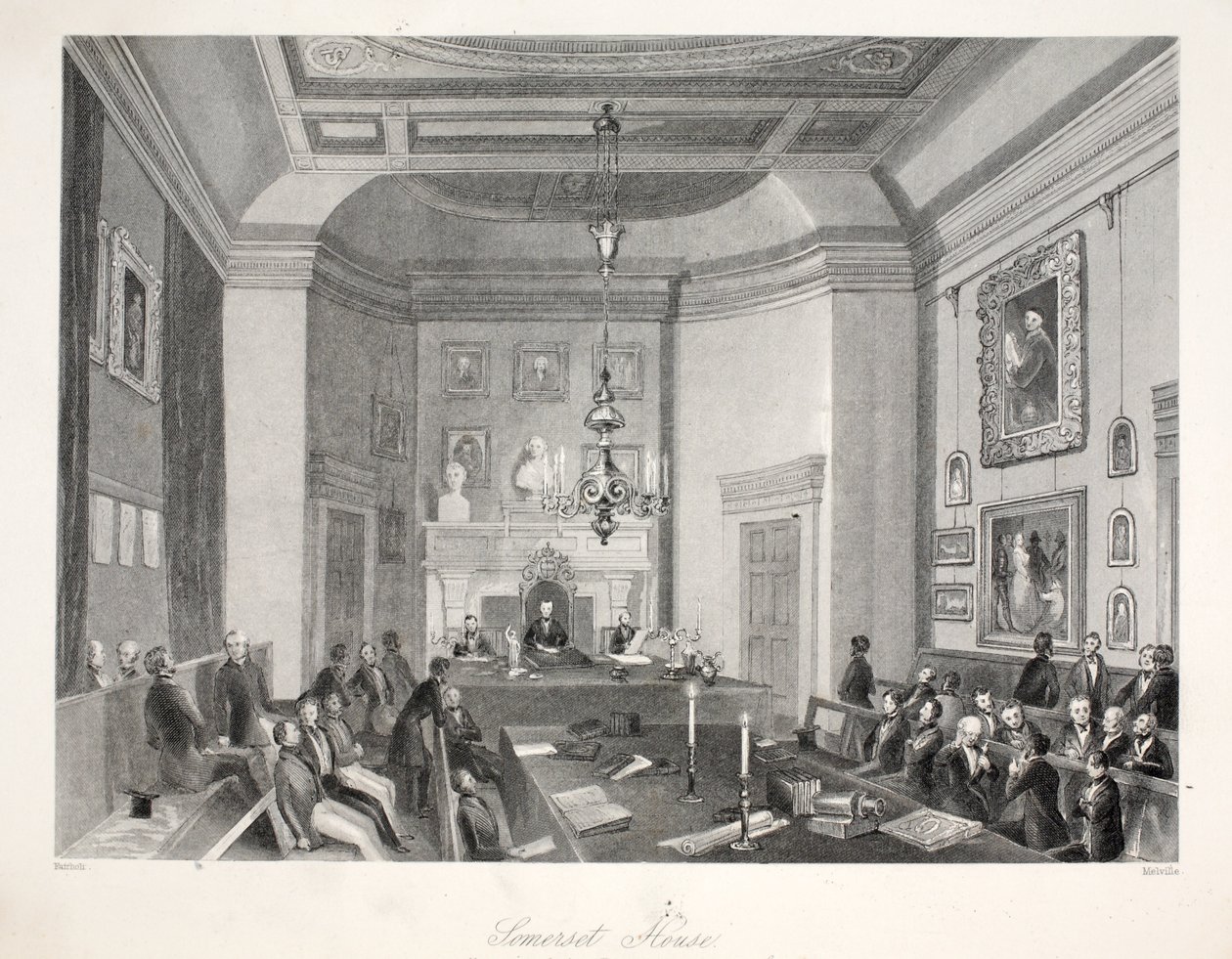Somerset House, a „London Interiors with their Costumes and Ceremonies” pubból. Joseph Mead, London, 1843 körül (acélmetszet) alkotó: Thomas Hosmer Shepherd