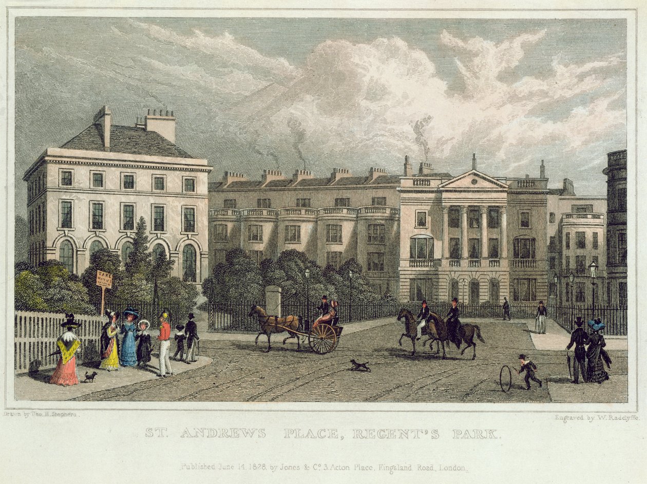 St. Andrews Place, Regents Park, 1828 (színes metszet) alkotó: Thomas Hosmer Shepherd
