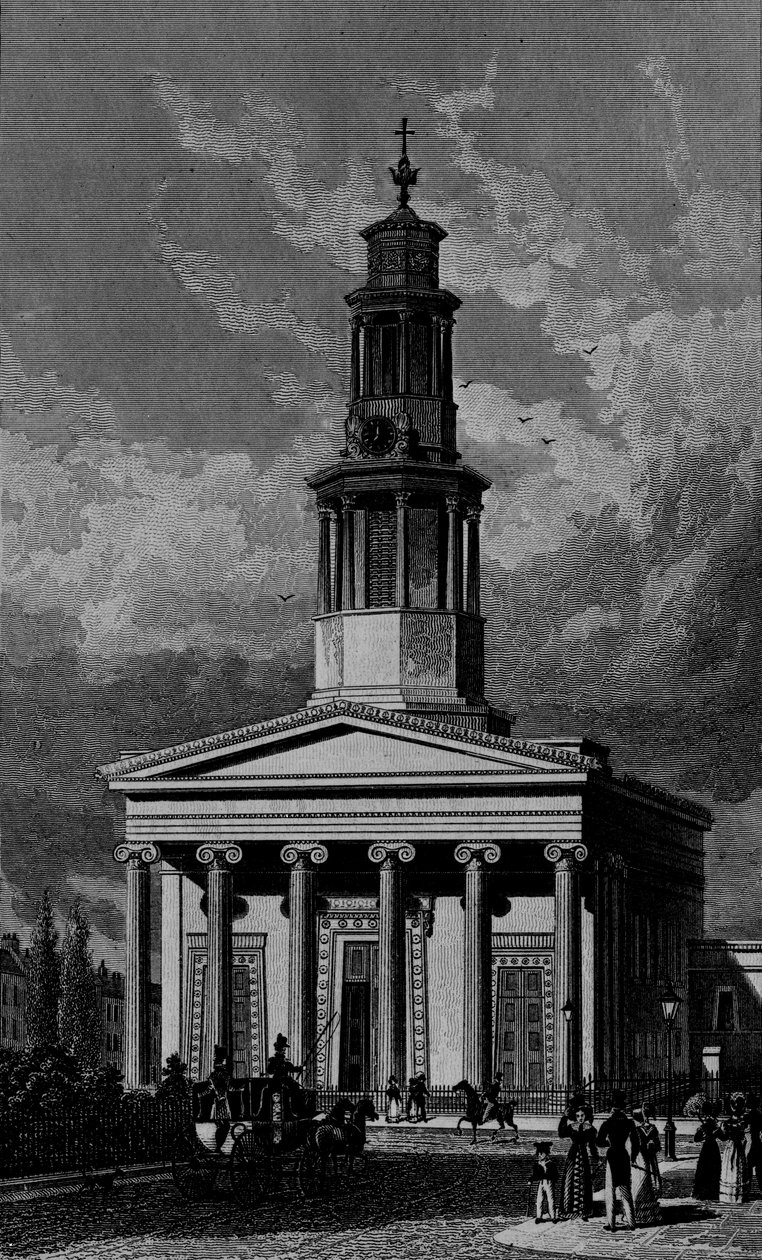 St. Pancras Church, West Front, metszett James Tingle 1827 alkotó: Thomas Hosmer Shepherd