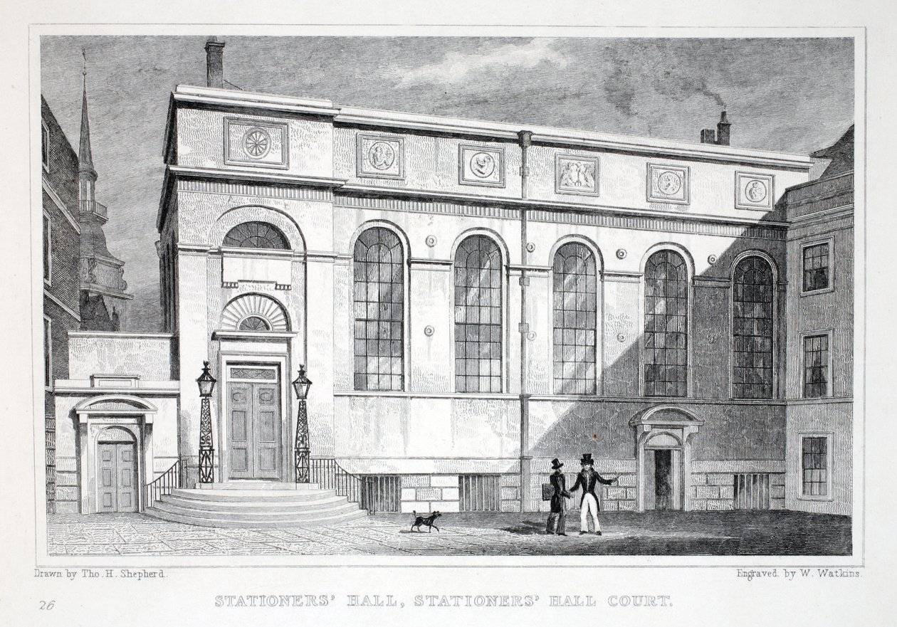 Stationers Hall, Stationers Hall Court, a „London and its Environs in the Nineteenth Century” kocsmából. Jones und Co., 1827-1829 alkotó: Thomas Hosmer Shepherd