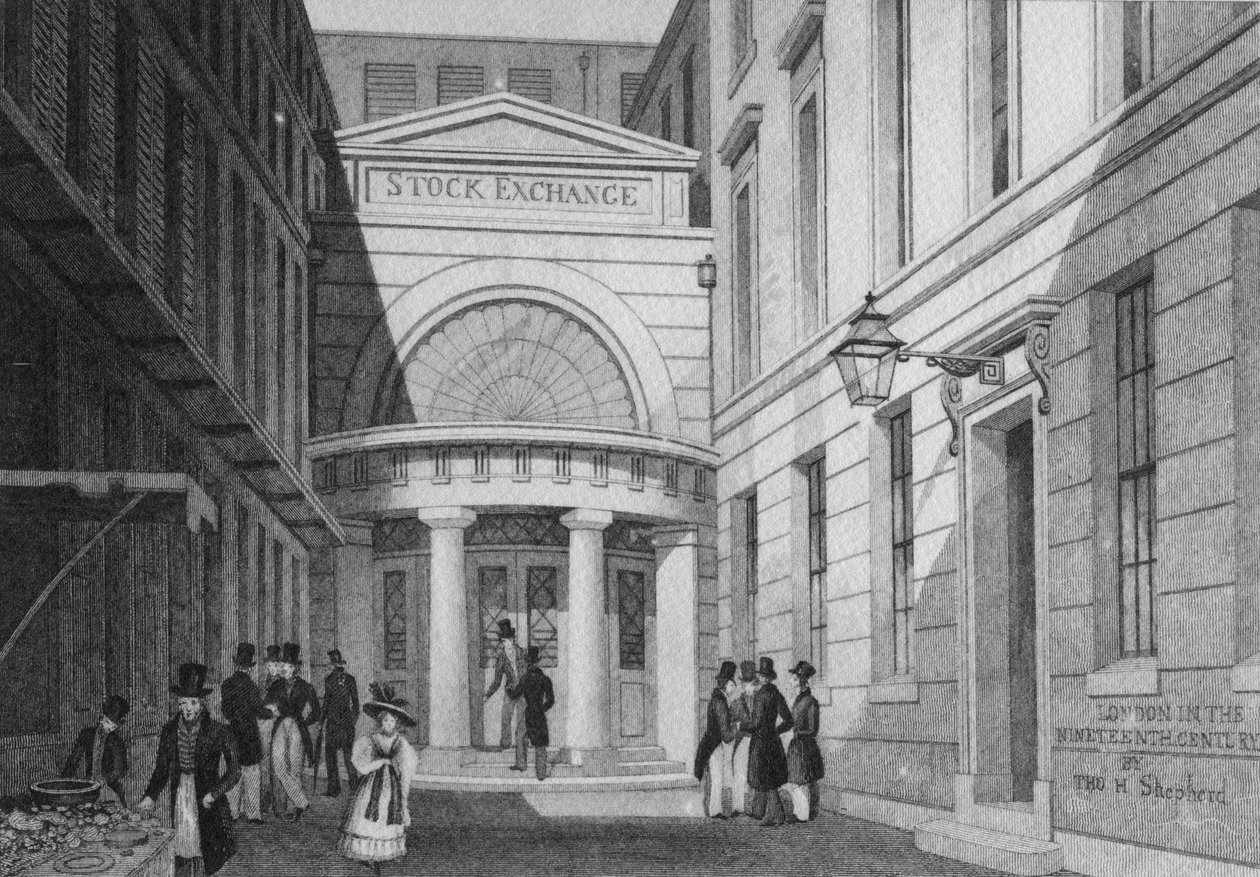 Stock Exchange, London, a „Metropolitan Improvements; vagy London a tizenkilencedik században”, 1828 körül alkotó: Thomas Hosmer Shepherd