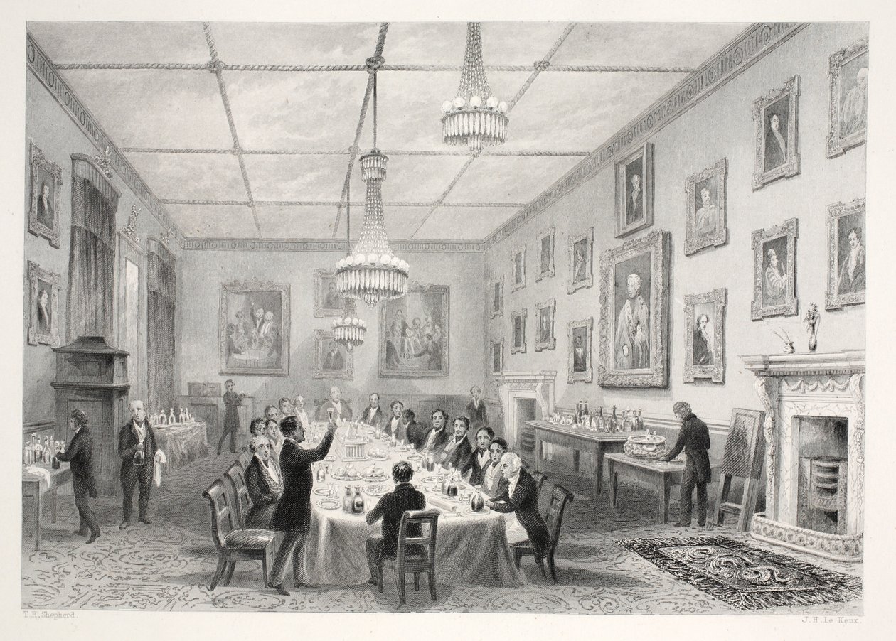 Thatched-House, a "London Interiors with their Costumes and Ceremonies" pub. Joseph Mead, London, 1843 körül (acélmetszet). alkotó: Thomas Hosmer Shepherd