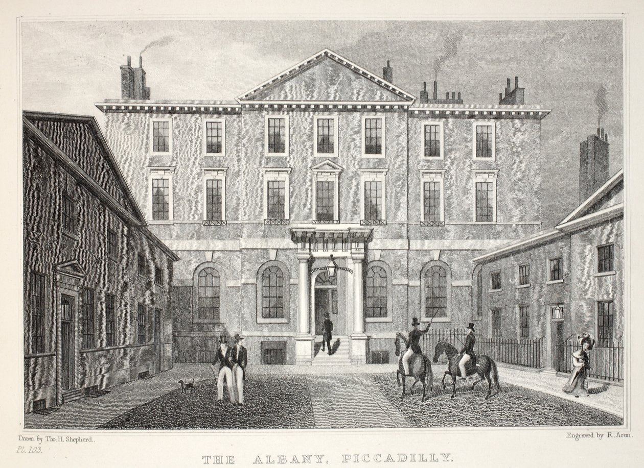 Az Albany, Piccadilly, a „London és környéke a tizenkilencedik században” kocsmából. Jones und Co., 1827-1829 alkotó: Thomas Hosmer Shepherd
