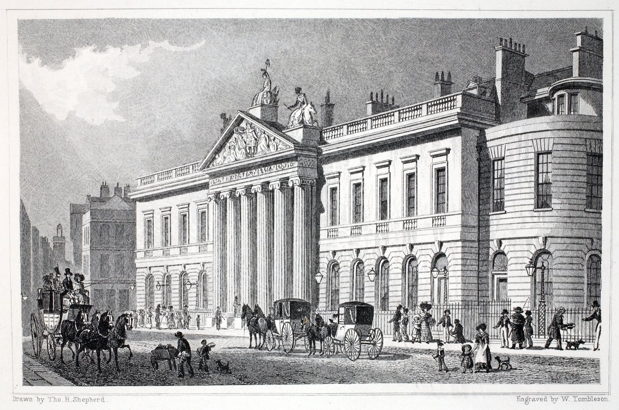 A Kelet-indiai Ház a „London és környéke a tizenkilencedik században” kocsmából. Jones und Co., 1827-1829 alkotó: Thomas Hosmer Shepherd