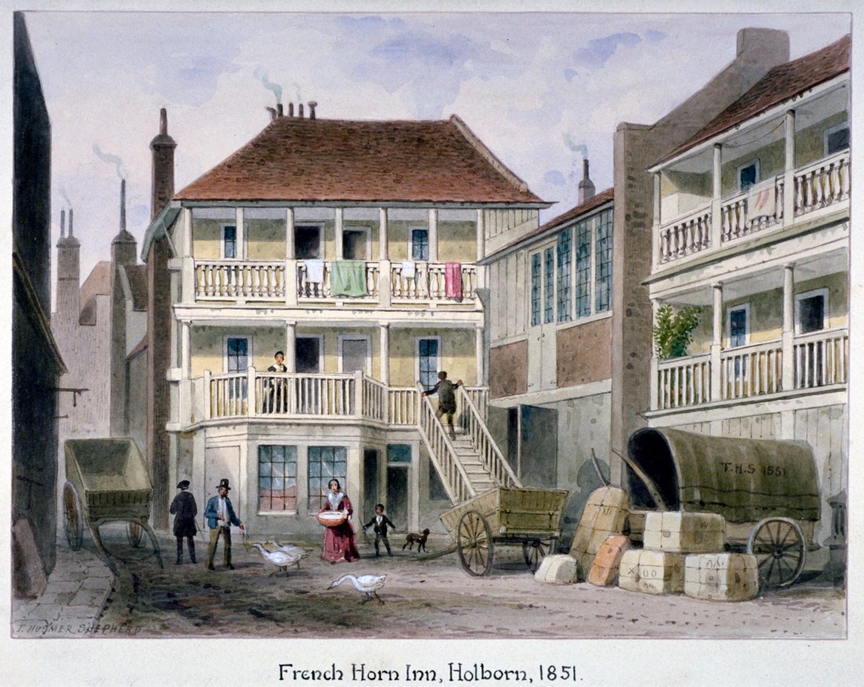 A French Horn Inn, Holborn, London, 1851. alkotó: Thomas Hosmer Shepherd