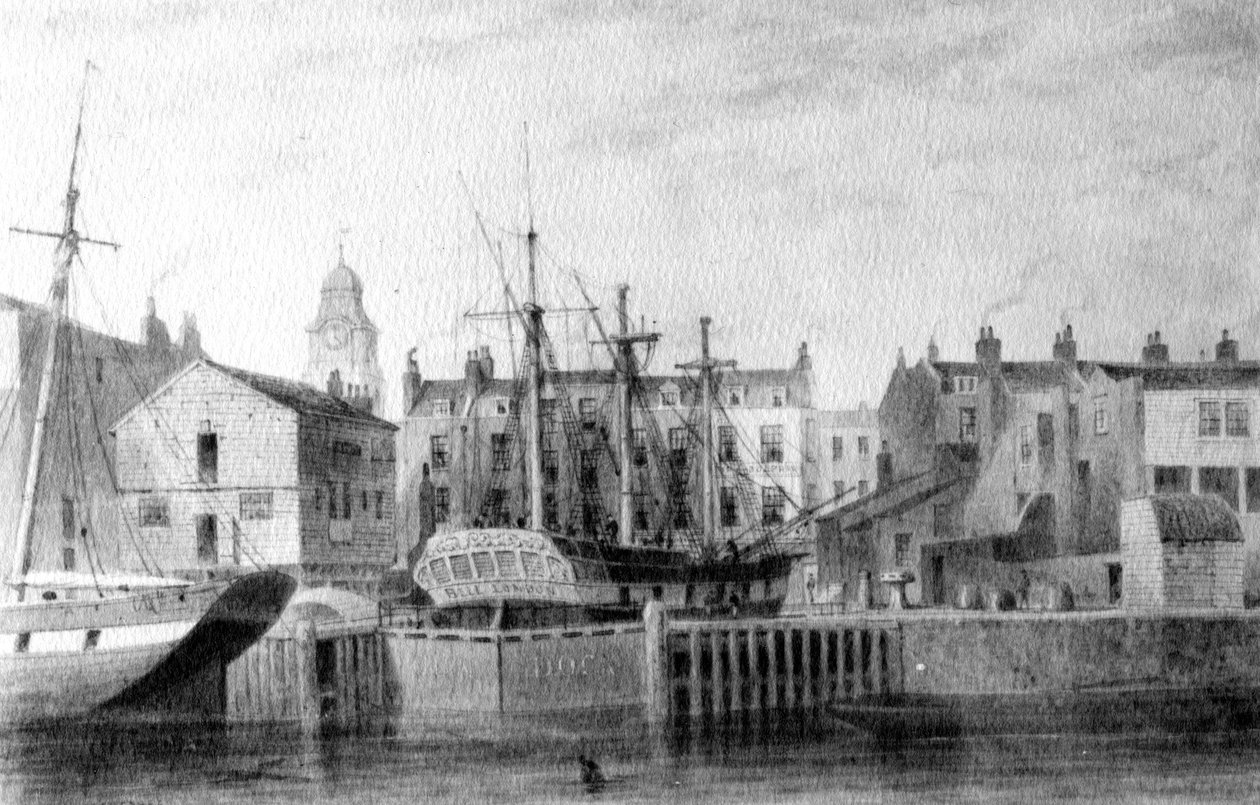 The Gun Dock at Wapping, 1850 (toll, tinta és mosás papíron) alkotó: Thomas Hosmer Shepherd