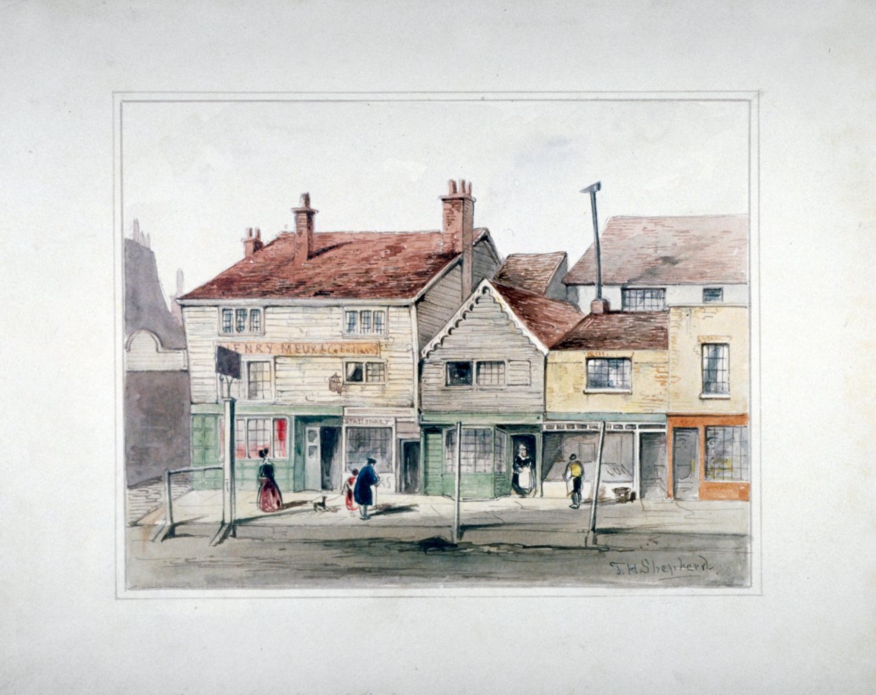 A Hare and Hounds Inn és üzletek az Upper Streeten, Islington, London, 1835. alkotó: Thomas Hosmer Shepherd