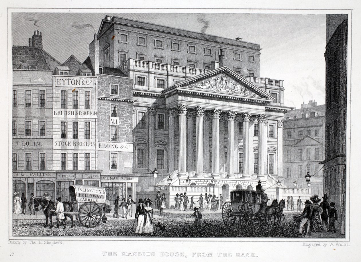 A Mansion House a „London és környéke a tizenkilencedik században” kocsmából. Jones und Co., 1827-1829 alkotó: Thomas Hosmer Shepherd