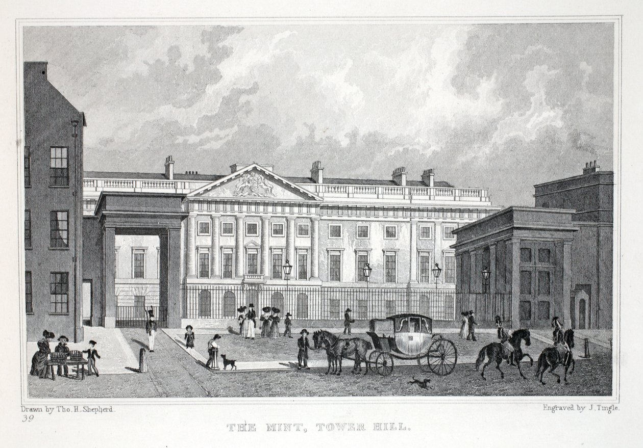 A Mont, Tower Hill, a „London és környéke a tizenkilencedik században” kocsmából. Jones und Co., 1827-1829 alkotó: Thomas Hosmer Shepherd