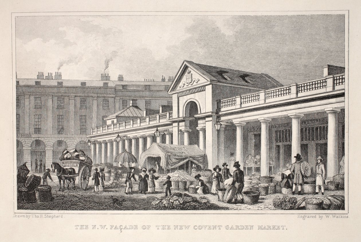 Az N.W. A New Covent Garden Market homlokzata, a „London és környéke a tizenkilencedik században” kocsmából. Jones und Co., 1827-1829 alkotó: Thomas Hosmer Shepherd
