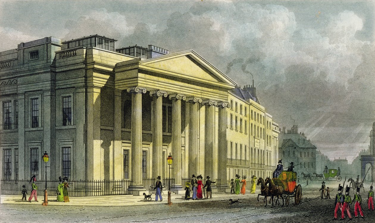 The New College of Physicians, Pall Mall, East, vésette Thomas Barber (1768-1843) (színes metszet) alkotó: Thomas Hosmer Shepherd
