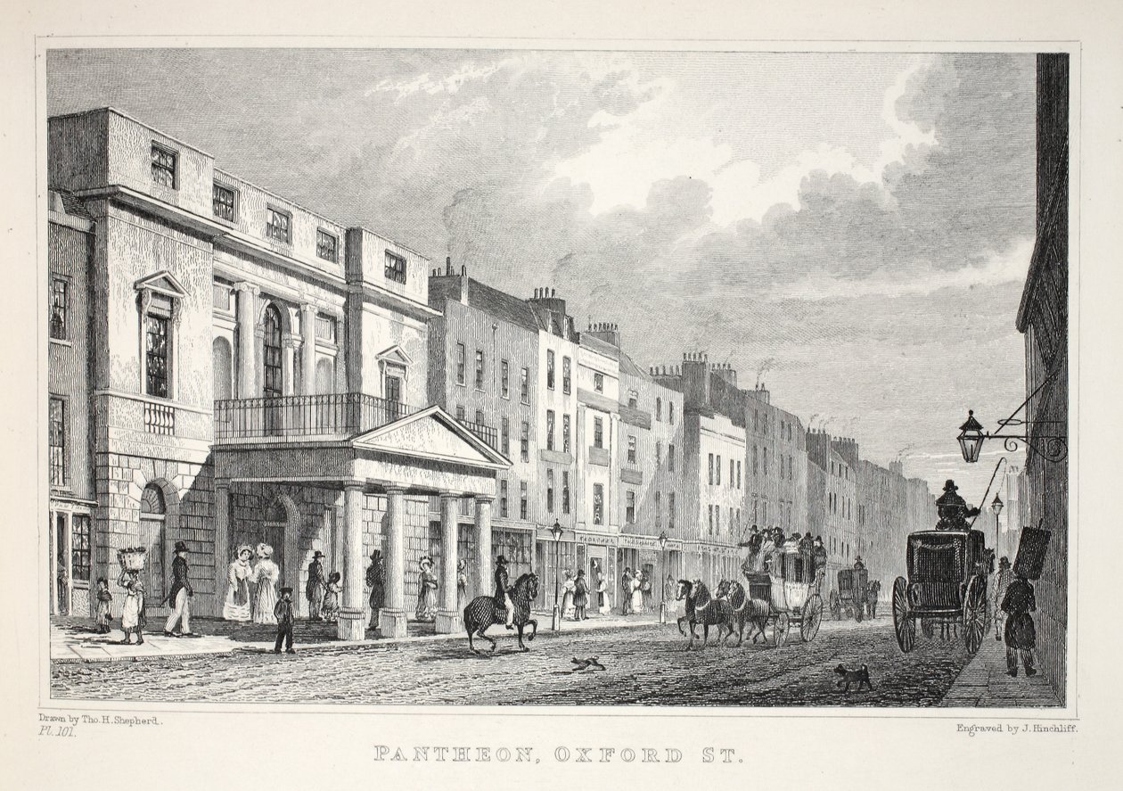 A Pantheon, Oxford Street, a „London és környéke a tizenkilencedik században” kocsmából. Jones und Co., 1827-1829 alkotó: Thomas Hosmer Shepherd