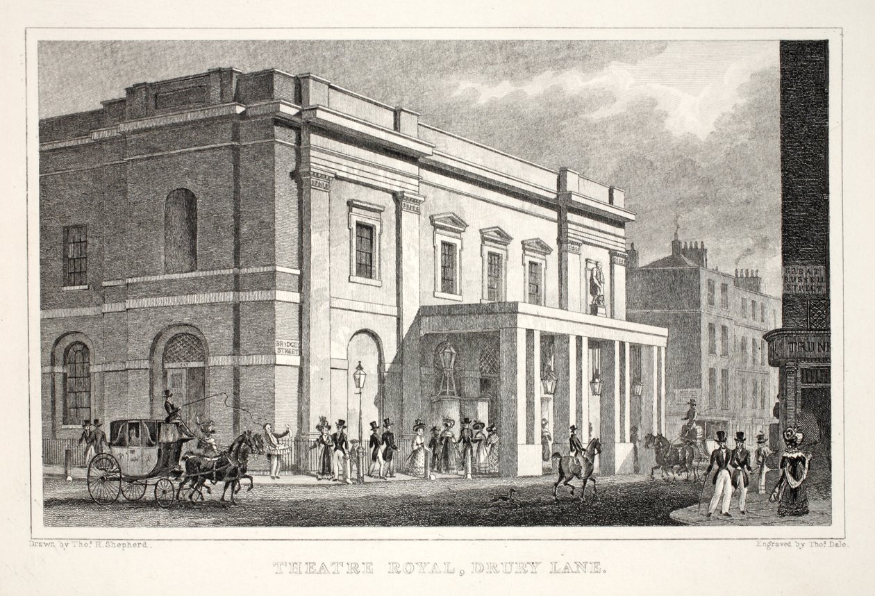 Theatre Royal, Drury Lane, a "London és környéke a tizenkilencedik században" pubból. Jones und Co., 1827-1829 alkotó: Thomas Hosmer Shepherd