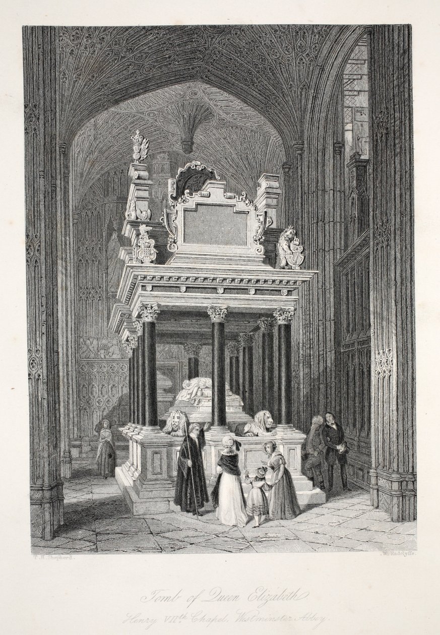 I. Erzsébet királynő sírja, a „Londoni belső terek jelmezeikkel és szertartásaikkal” kocsmából. Joseph Mead, London, 1843 körül (acélmetszet) alkotó: Thomas Hosmer Shepherd