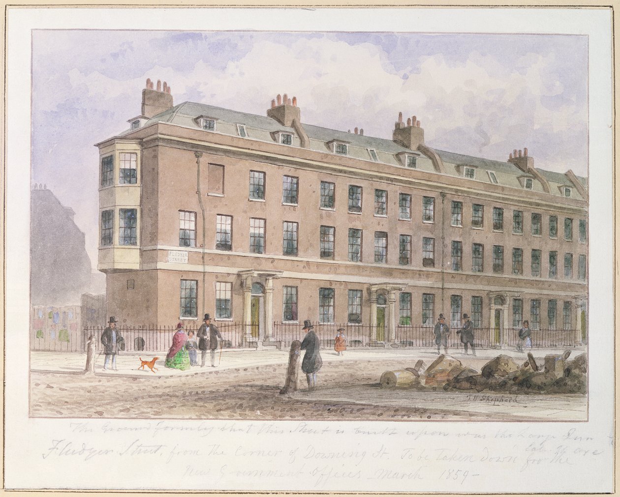 Kilátás a Fludyer utcára, a Parlament utcára néz, 1859 alkotó: Thomas Hosmer Shepherd