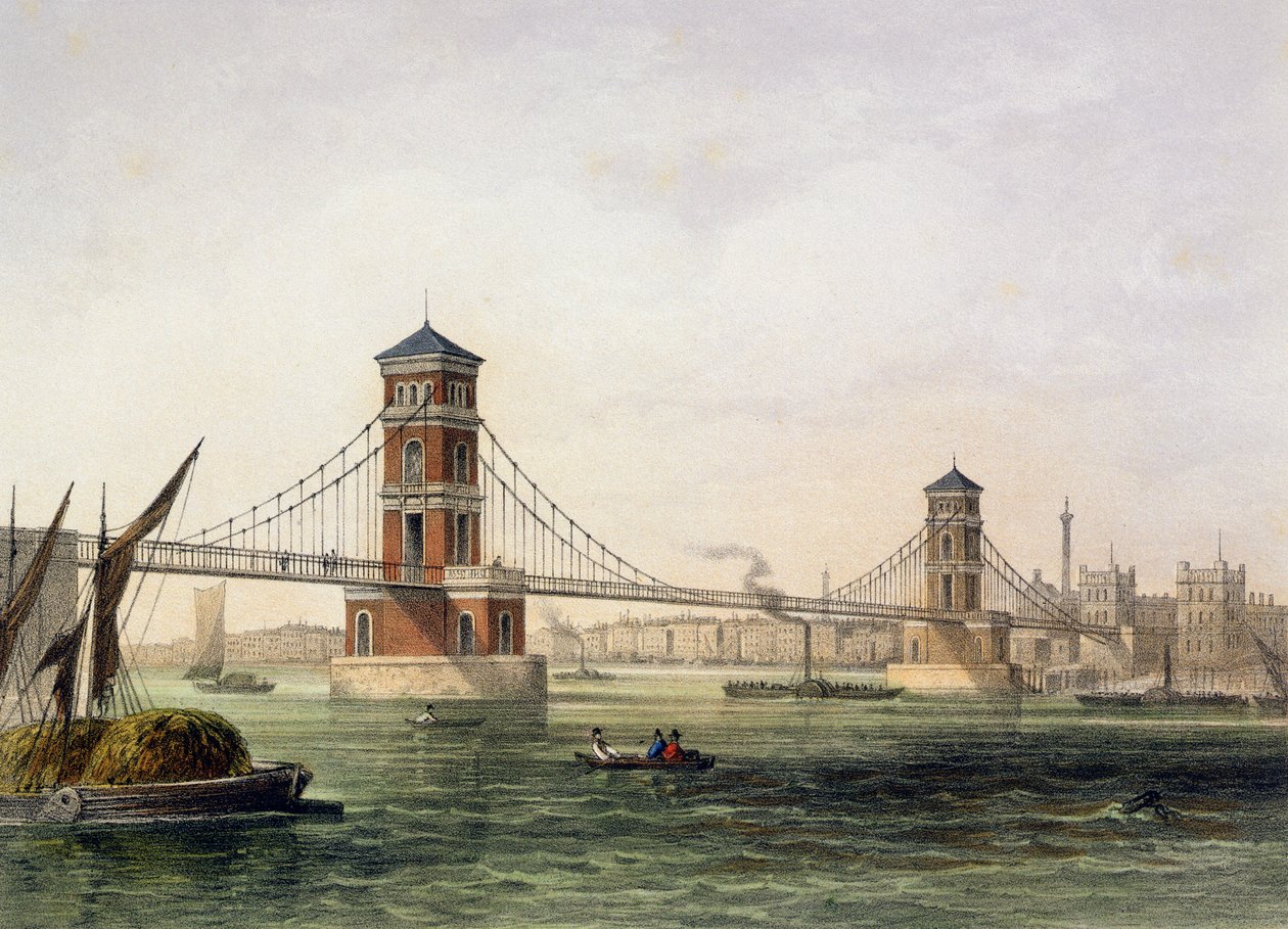 Kilátás a Hungerford hídra keletről, Jean Jacottet metszet (1806-c.43) 1854 alkotó: Thomas Hosmer Shepherd