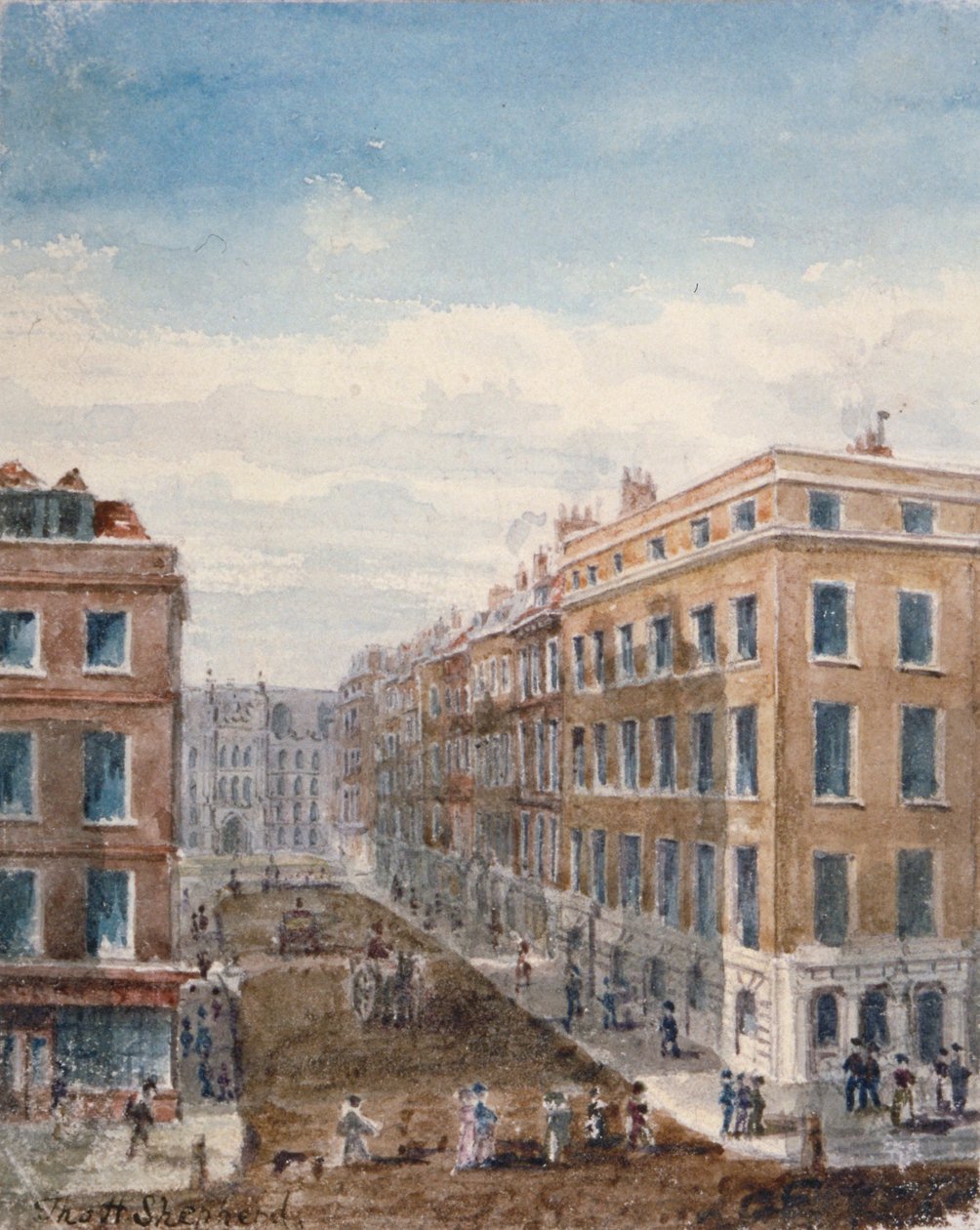Kilátás a King Streetre, a Cheapside-tól északra a Guildhallig, London City, 1840 alkotó: Thomas Hosmer Shepherd