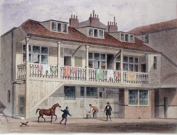 A Black Lion Inn, Whitefriars Street, 1855 körül (akvarell, papír) alkotó: Thomas Hosmer Shepherd