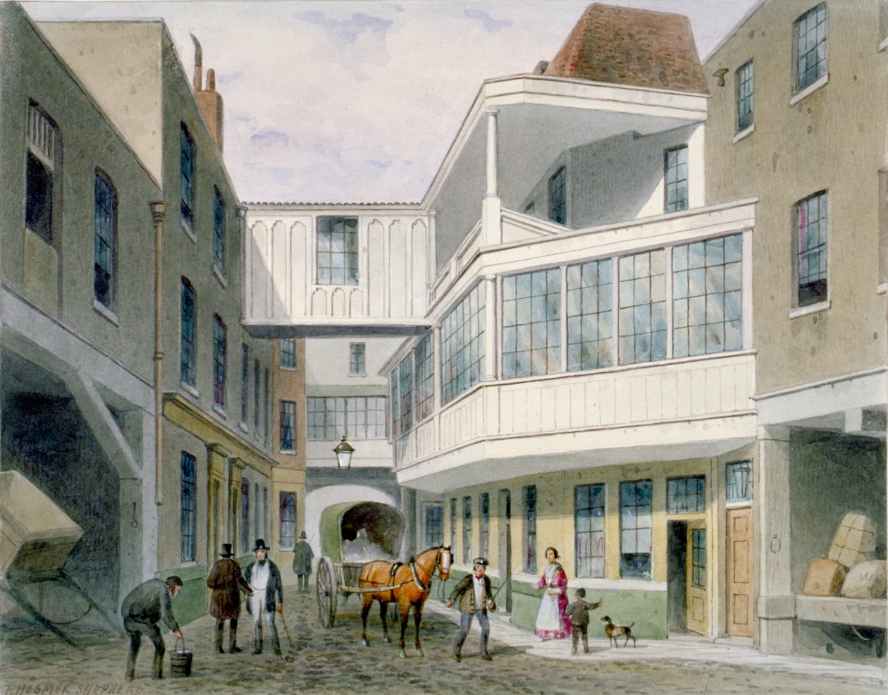 Kilátás a Cross Keys Tavernre, Wood Street, City of London, 1850. alkotó: Thomas Hosmer Shepherd