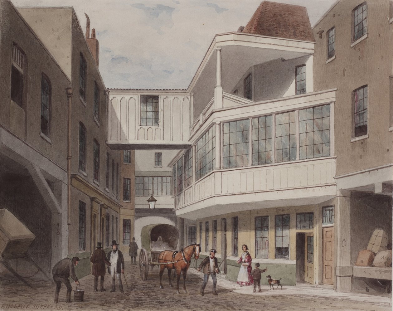 Kilátás a Cross Keys Tavernre, Wood Street, 1850 körül (wc papíron) alkotó: Thomas Hosmer Shepherd