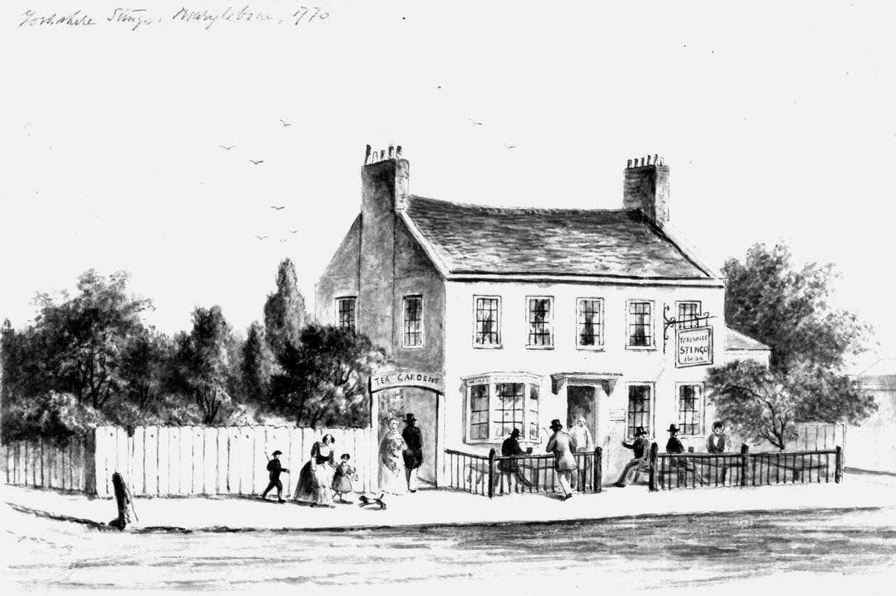 A paddingtoni Yorkshire Stingo Public House látképe, 1860-1859 (rajz) alkotó: Thomas Hosmer Shepherd
