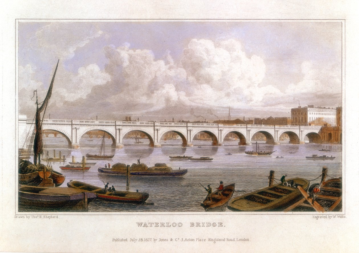 Waterloo Bridge, London, a Temze túloldalán, 1817 alkotó: Thomas Hosmer Shepherd