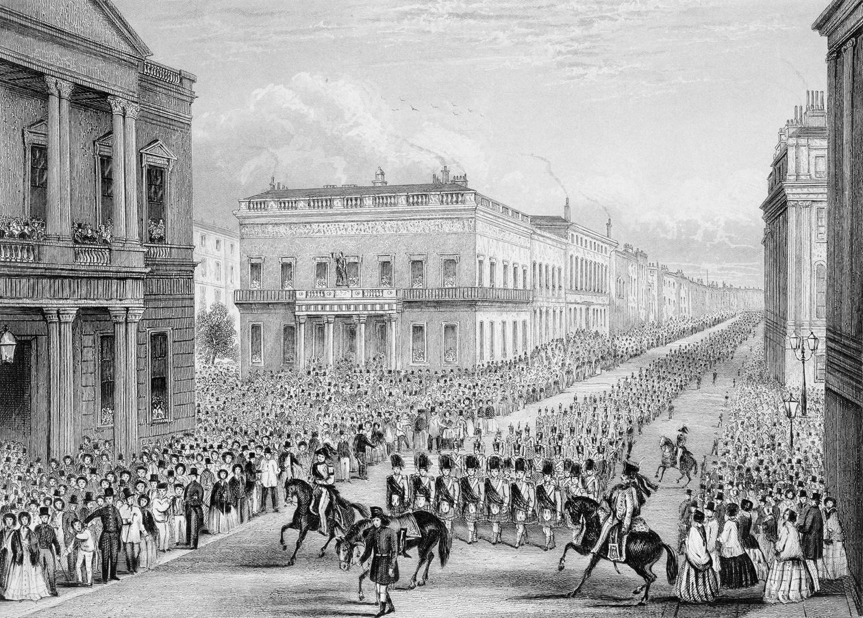 Wellington temetési menete a Senior United Service Club mellett, a Pall Mall, London, 1852 alkotó: Thomas Hosmer Shepherd