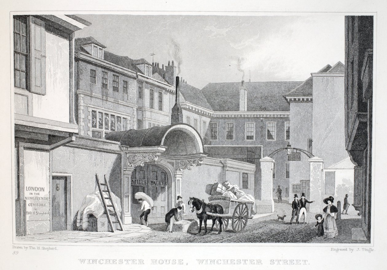 Winchester House, Winchester Street, a „London és környéke a tizenkilencedik században” kocsmából. Jones und Co., 1827-1829 alkotó: Thomas Hosmer Shepherd