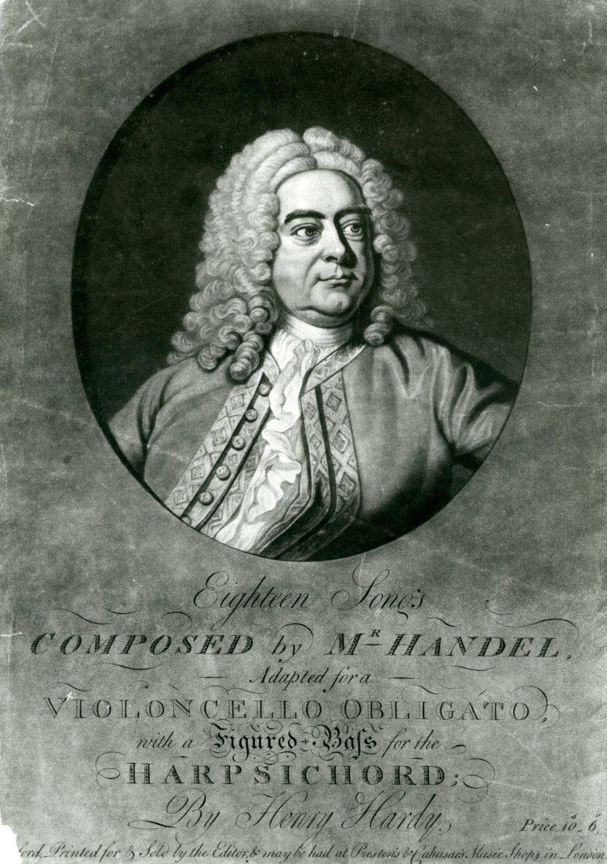 Tizennyolc dal Händel által komponált hegedűkötelezettségre, Henry Hardy csembalójával (mezzotinta metszet) alkotó: Thomas Hudson