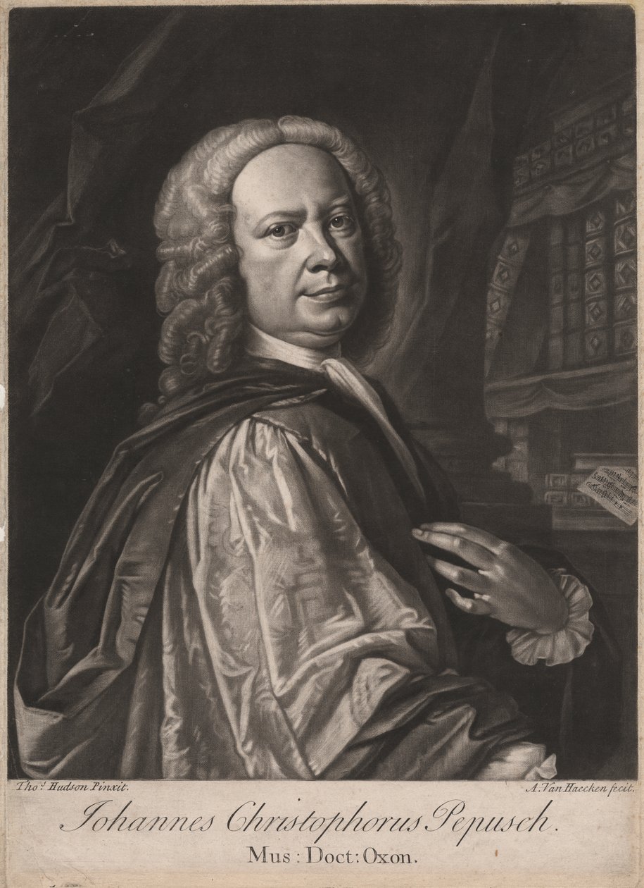 Johannes Christophorus Pepusch, metszett: Alexander van Haecken (1701-58), 1735 körül (mezzotinta) alkotó: Thomas Hudson