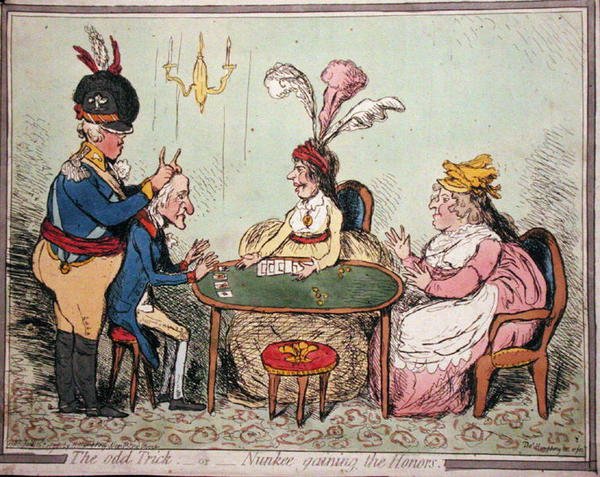 The Odd Trick, vagy Nunkee Gaining the Honours, Hannah Humphrey adta ki 1796-ban (kézzel színezett rézkarc) alkotó: Thomas Humphrey